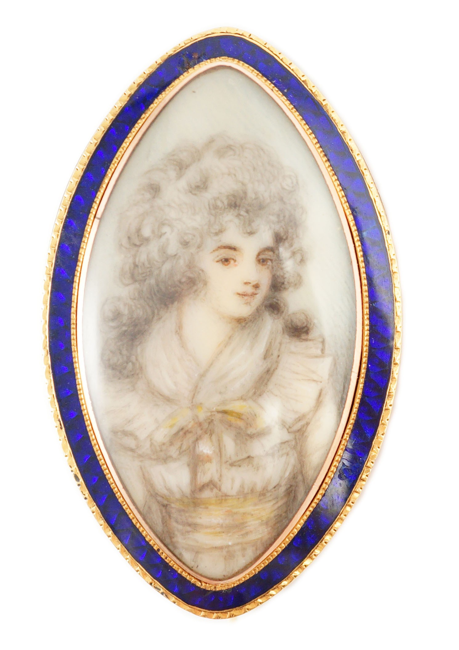 A Regency gold and enamel mounted miniature inset mourning brooch